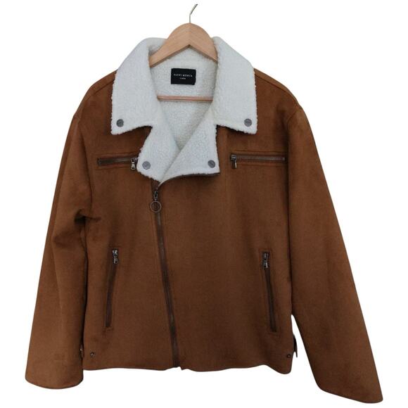 SAINT MORTA Imperial Sherpa Biker Jacket In Tan Cream Size L - Picture 3 of 16